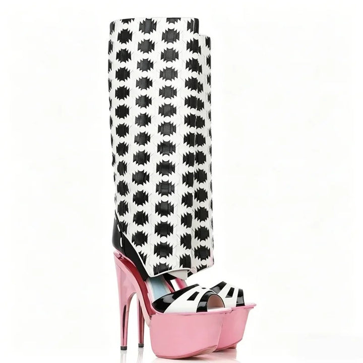 Squama Snake-Effect Platform Peep-Toe Boots