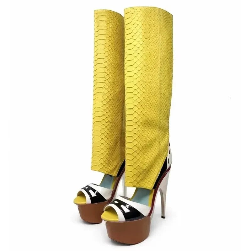 Squama Snake-Effect Platform Peep-Toe Boots