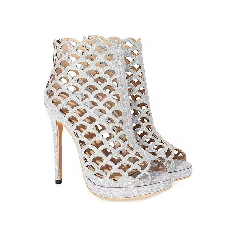 Squama Scaled Peep-Toe Booties