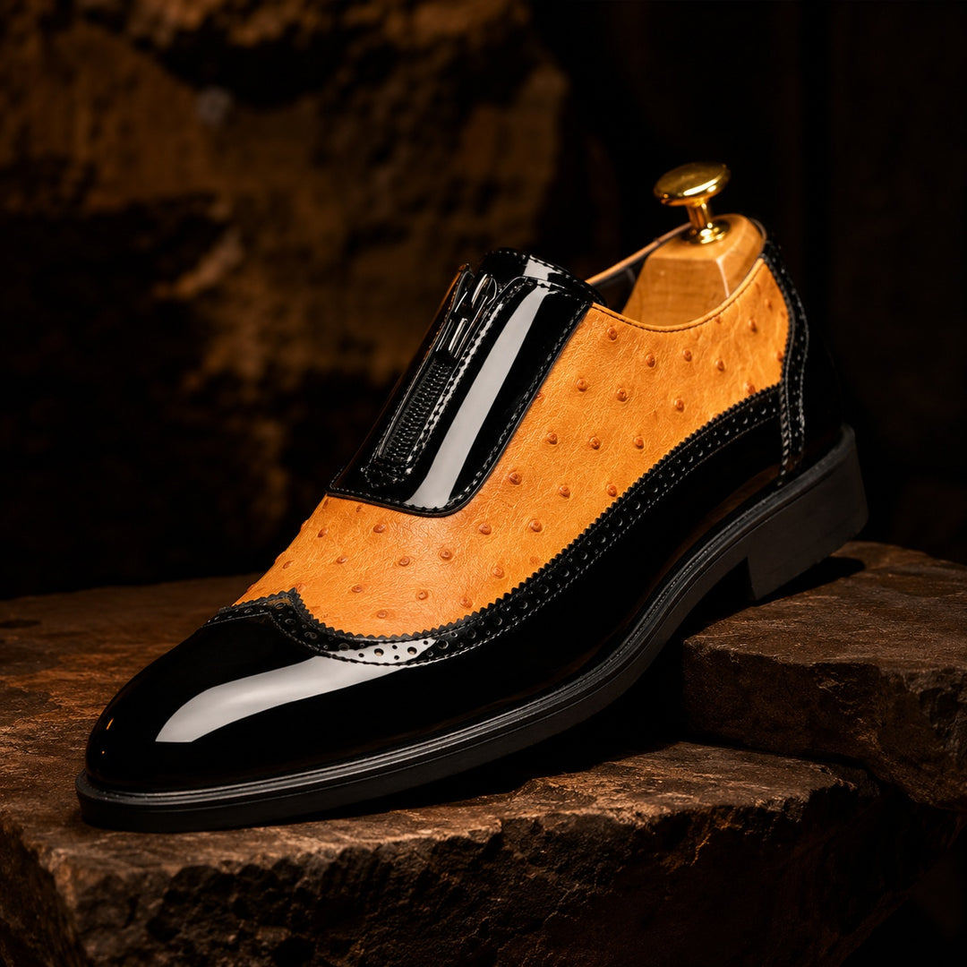 Struzzo Textured Zip Loafers — ce_metastatic_01