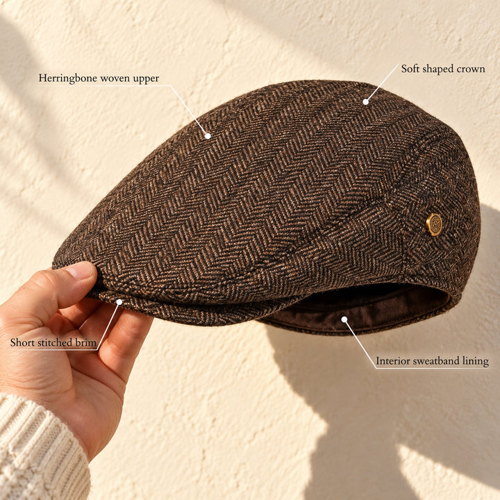 Thatcher Herringbone Flat Cap — ce_metastatic_01
