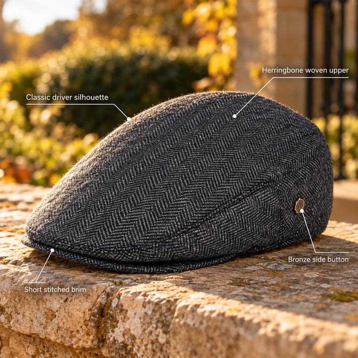 Thatcher Herringbone Flat Cap — ce_metastatic_01