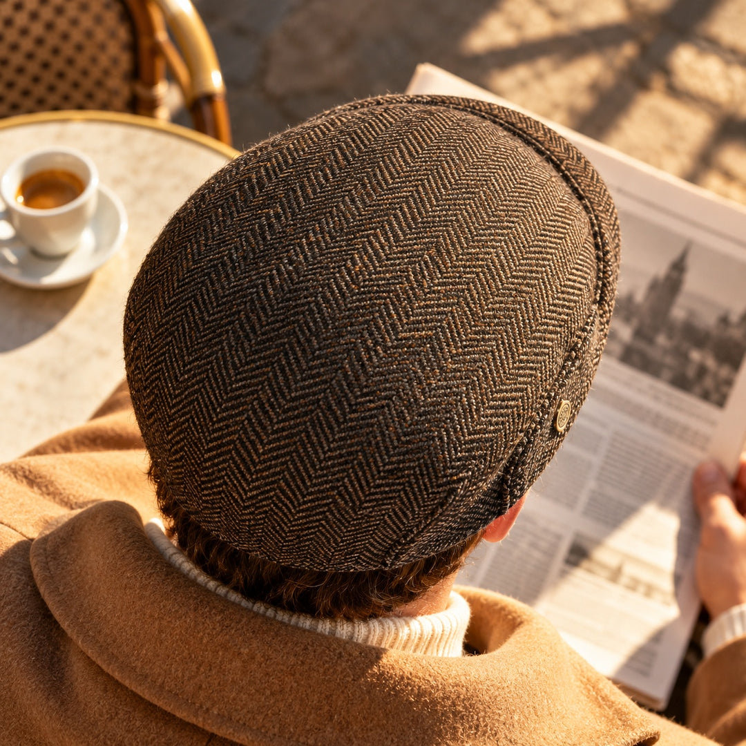 Thatcher Herringbone Flat Cap — ce_metastatic_01