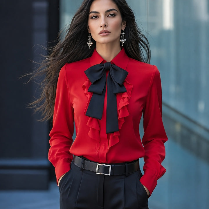 Vittoria Bow Ruffle Blouse — ce_pivot_front_02