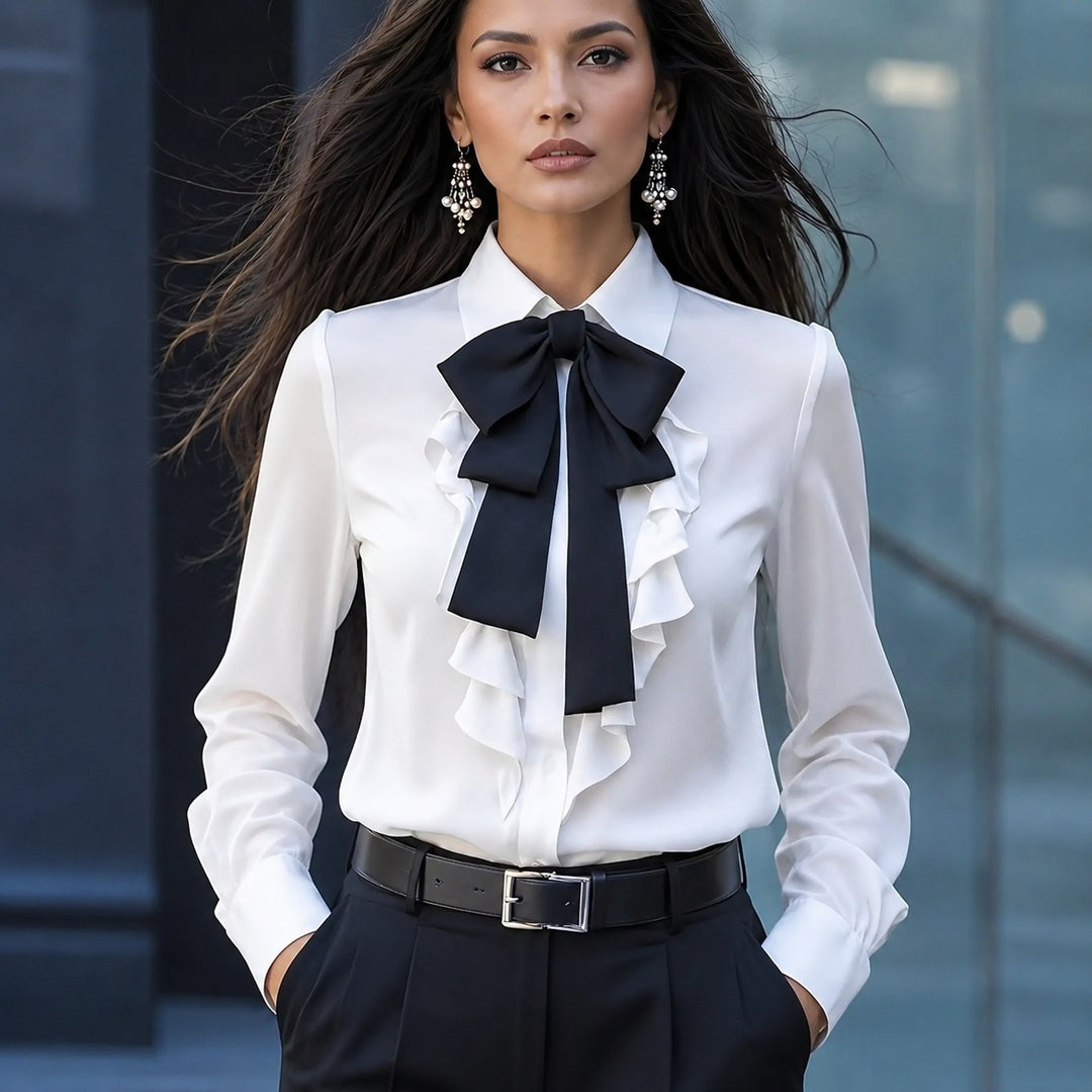 Vittoria Bow Ruffle Blouse — ce_pivot_front_08